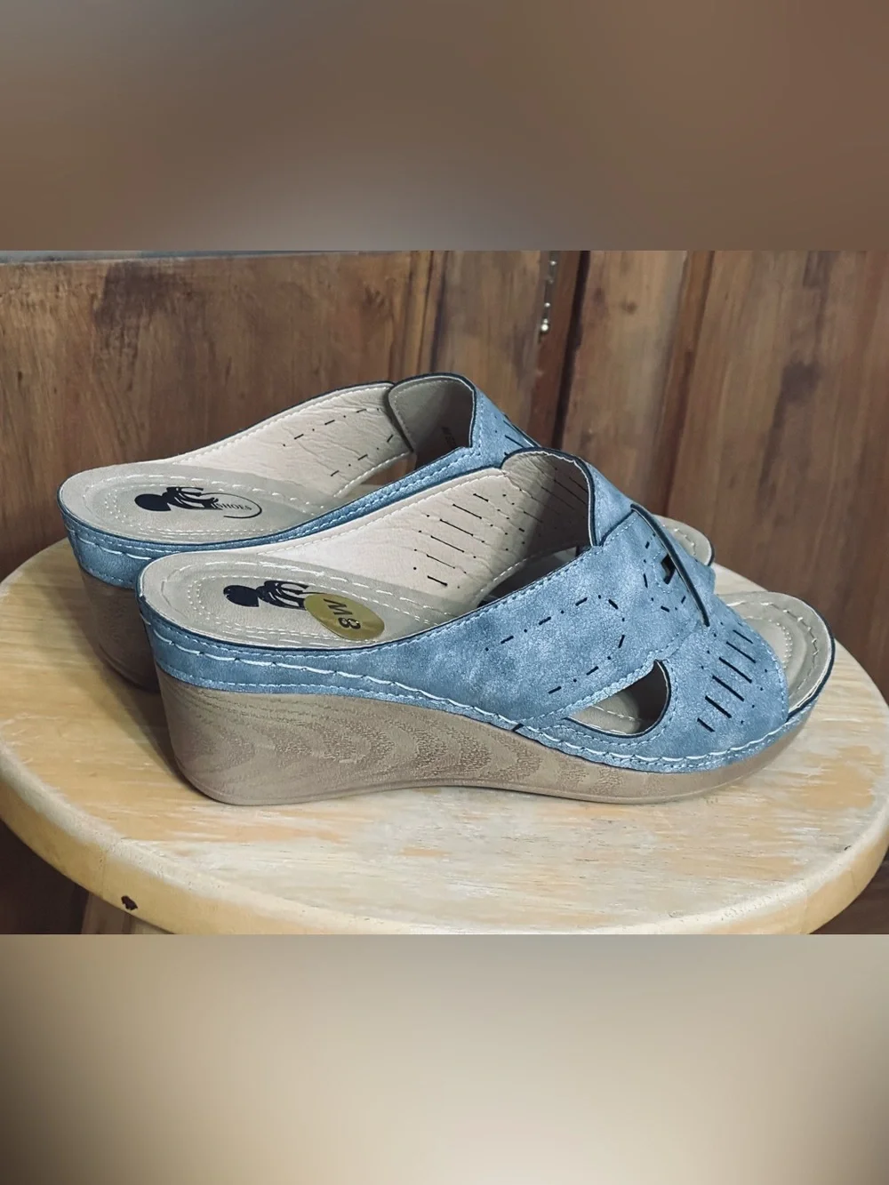 Women's Blue/Grey 2” Heel Wedge Slide Sandals 8W